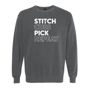 "Stitch, Cuss, Pick, Repeat" Vintage Crewneck Sweatshirt